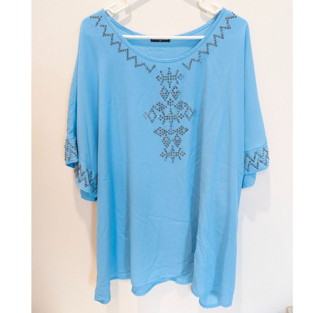 Cha Cha Vente womensโ blue rhinestone blouse size 3X